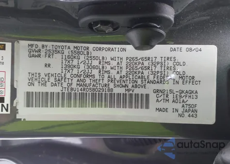 2005 Toyota 4Runner Sr5 Sport V6 z USA, uszkodzony, nr VIN JTEBU14R058029188